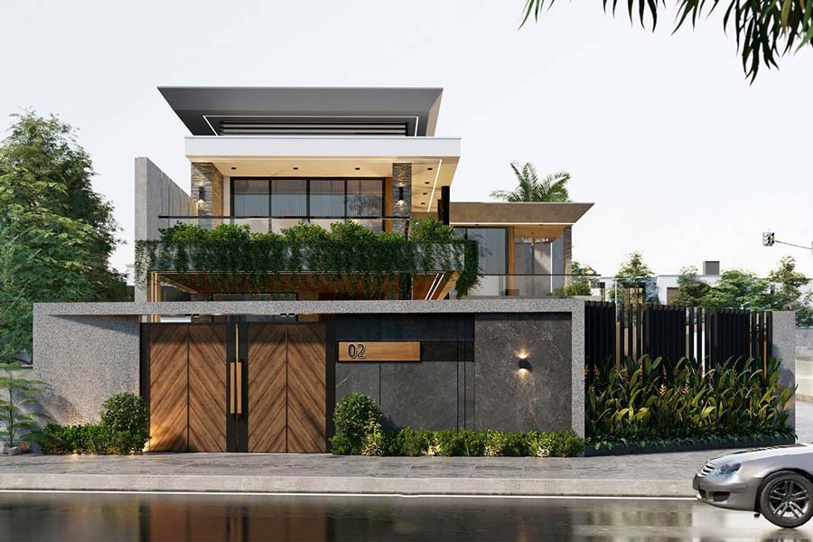 Mẫu thiết kế nhà biệt thự 2 mặt tiền mái bằng