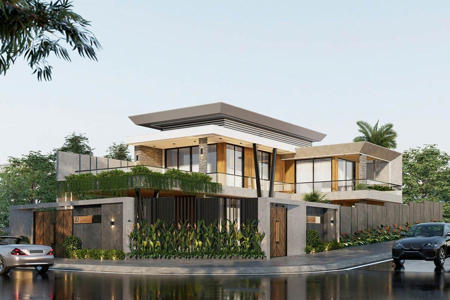 Mẫu thiết kế nhà biệt thự 2 mặt tiền mái bằng