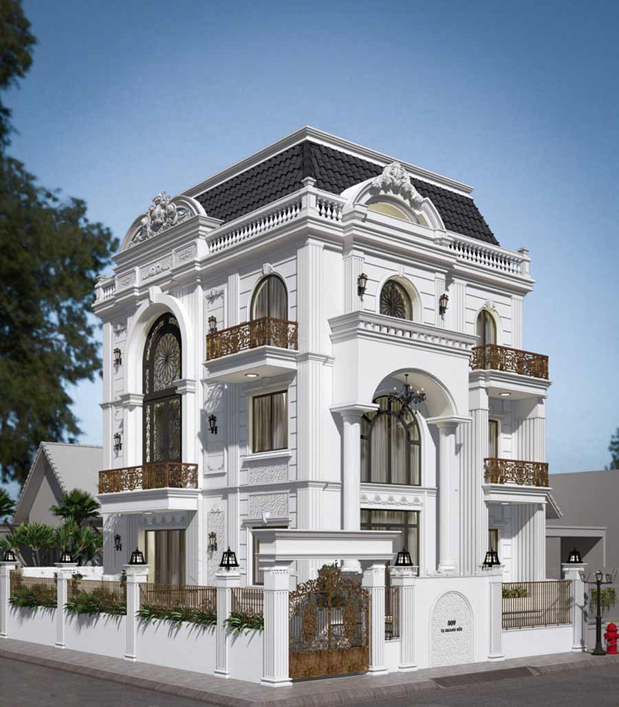 Thiết kế biệt thự 2 mặt tiền mái Mansard