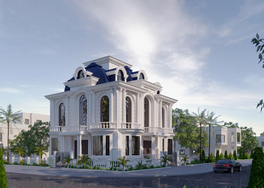 Thiết kế biệt thự 2 mặt tiền mái Mansard