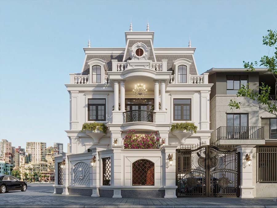 Thiết kế biệt thự 2 mặt tiền mái Mansard