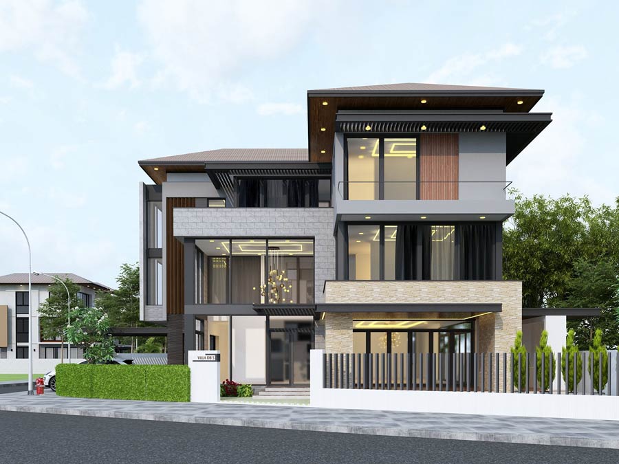 Mẫu biệt thự 2 mặt tiền mái Nhật