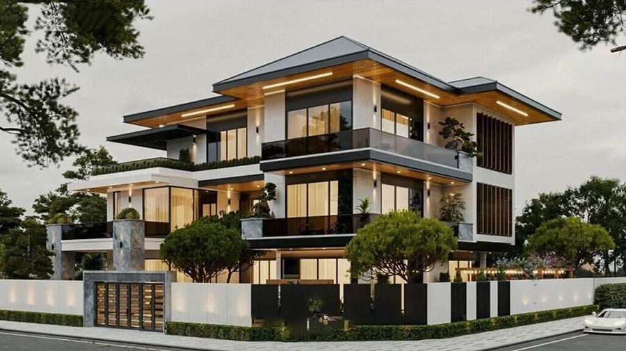 Mẫu biệt thự 2 mặt tiền mái Nhật