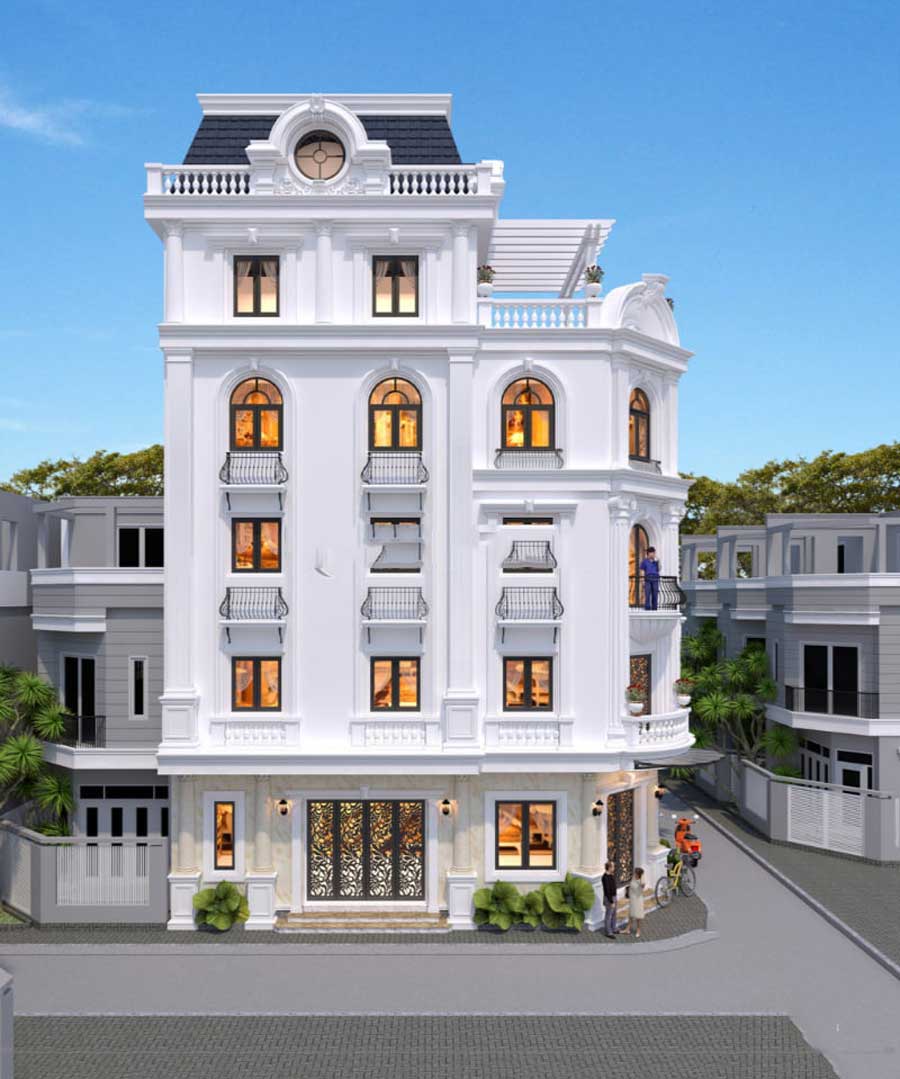 Xu hướng thiết kế biệt thự 2 mặt tiền chú trọng họa tiết, phào chỉ