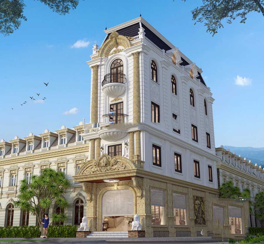 Xu hướng thiết kế biệt thự 2 mặt tiền chú trọng họa tiết, phào chỉ