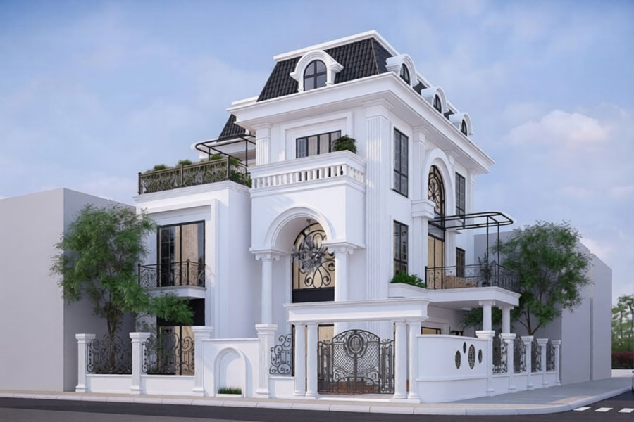 Thiết kế nhà biệt thự 2 mặt tiền tân cổ điển