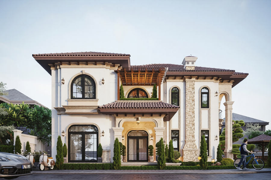 Thiết kế biệt thự 2 tầng phong cách Địa Trung Hải