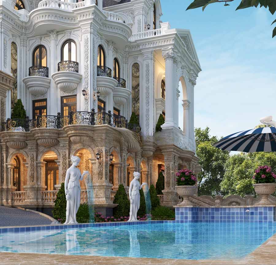 Mẫu thiết kế lâu đài mini có hồ bơi