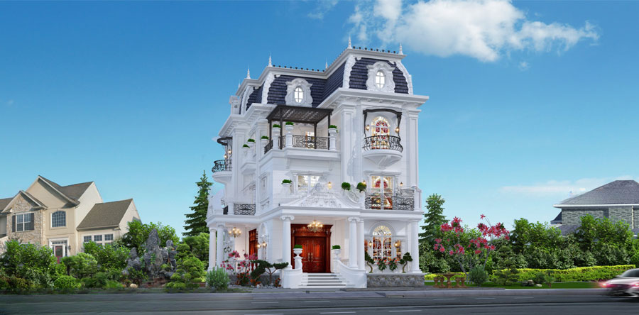 Thiết kế nhà biệt thự lâu đài mini mái Mansard