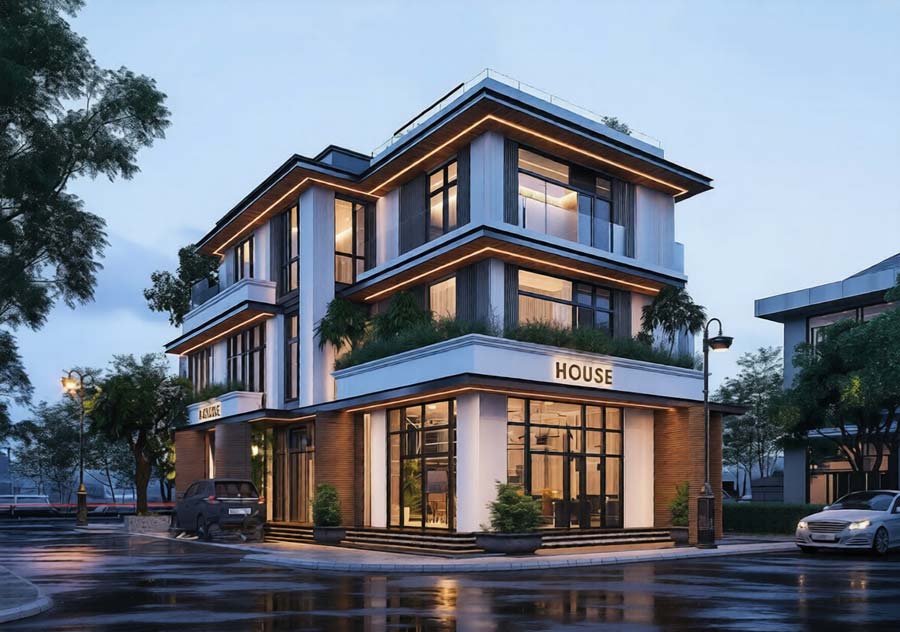 Mẫu biệt thự phố 2 mặt tiền hiện đại