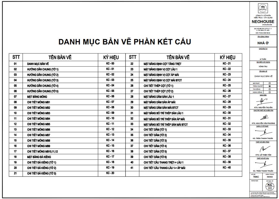 Hồ sơ kết cấu cho biệt thự