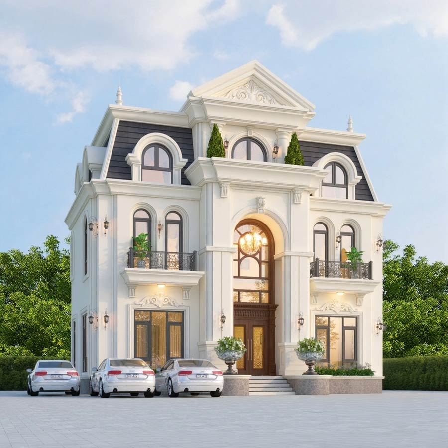 Thiết kế nhà biệt thự 2 tầng mái Mansard