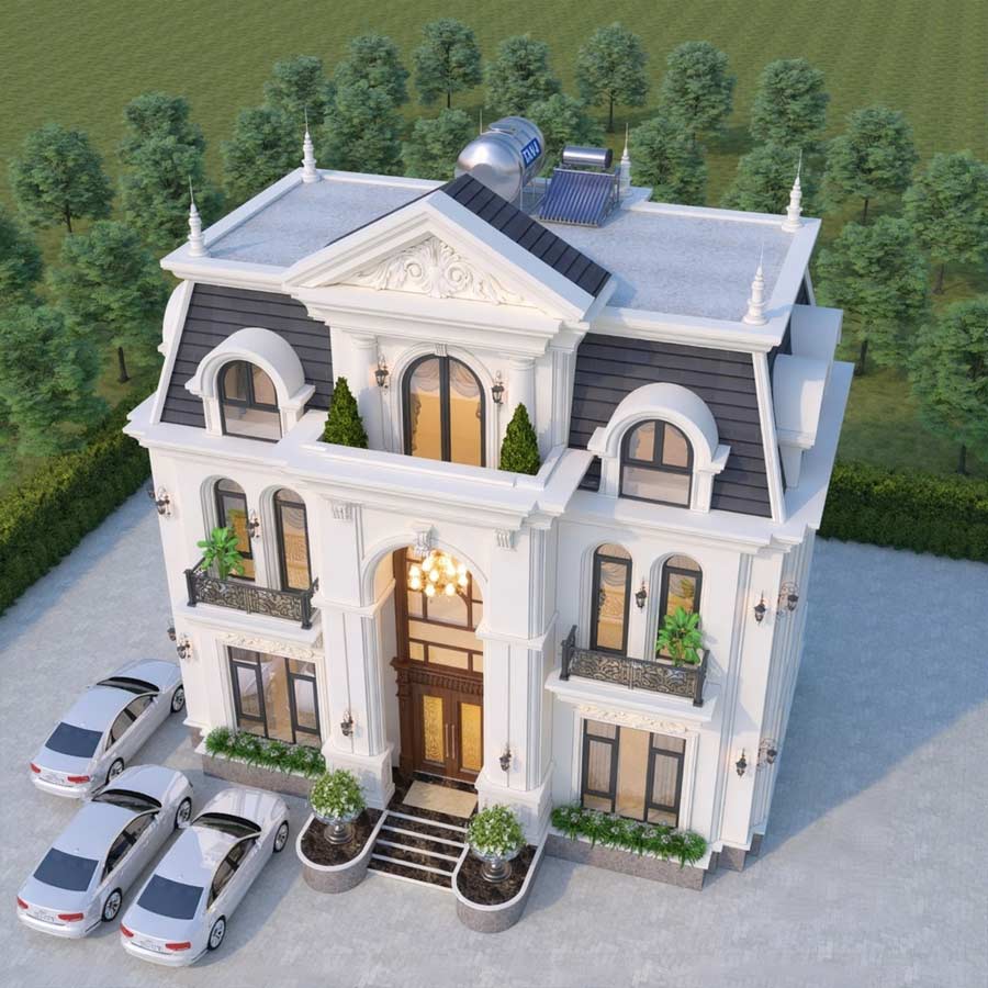 Thiết kế nhà biệt thự 2 tầng mái Mansard