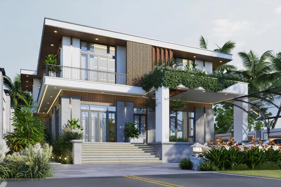 Mẫu biệt thự 2 tầng hiện đại mái bằng
