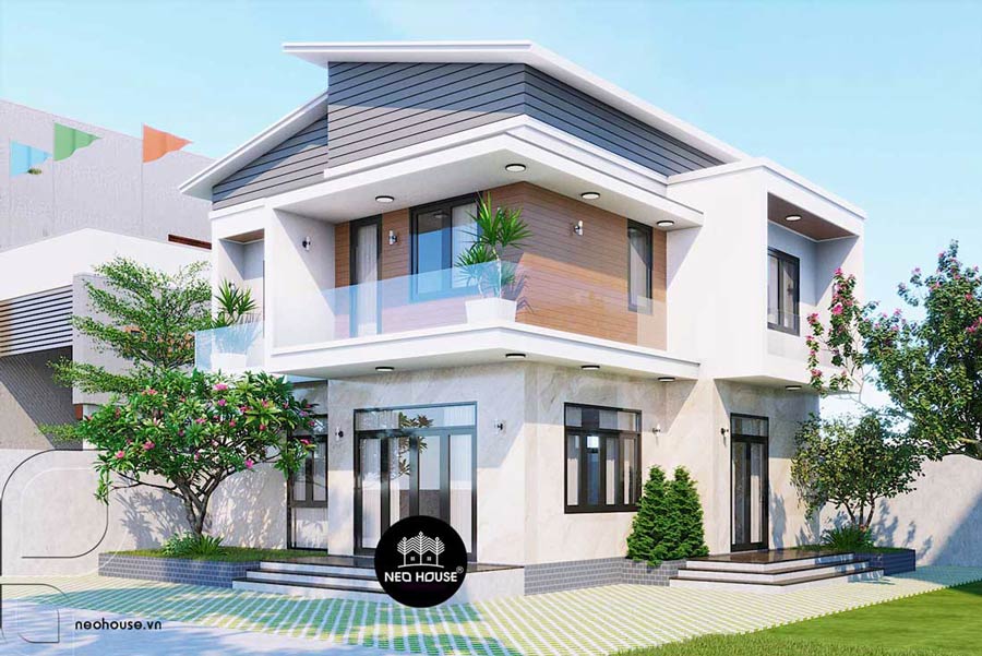 Mẫu nhà biệt thự 2 tầng mái Lệch