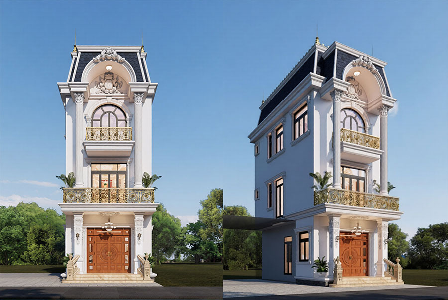 Mẫu thiết kế nhà phố 3 tầng mái Mansard