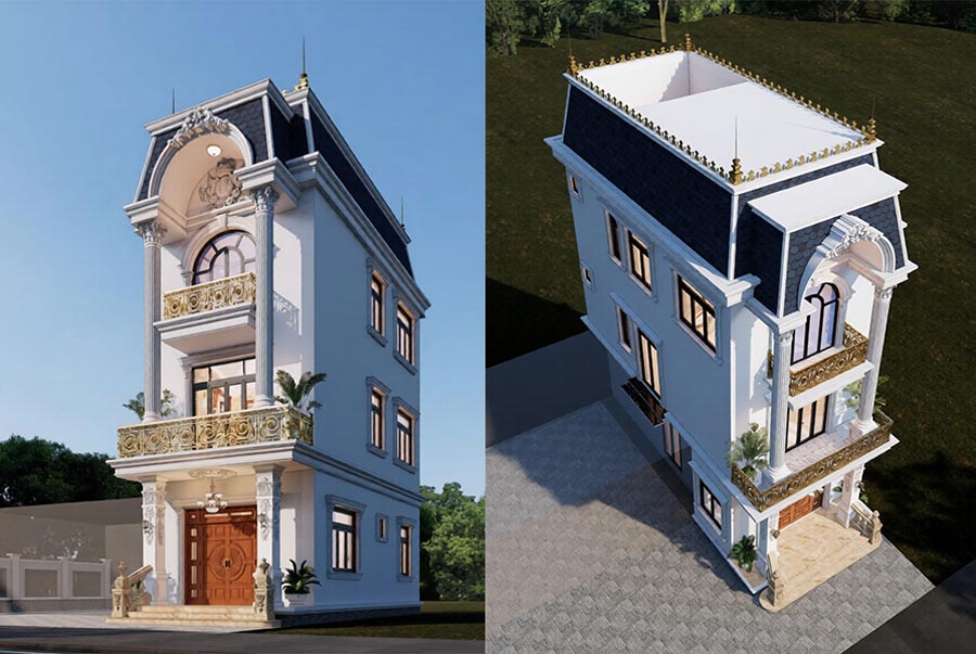 Mẫu thiết kế nhà phố 3 tầng mái Mansard