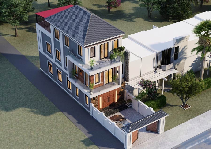 Thiết kế nhà phố 3 tầng mái nhật