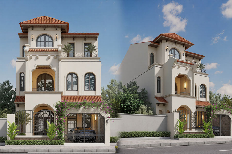 Nhà phố 3 tầng phong cách Địa Trung Hải