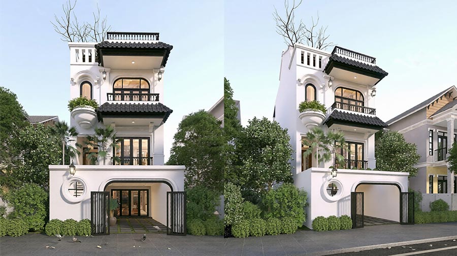 Thiết kế nhà phố 3 tầng phong cách Indochine