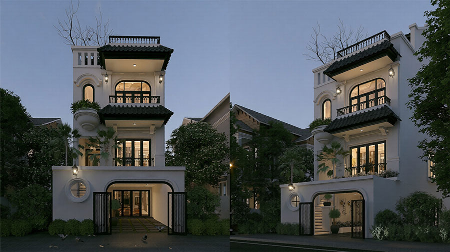 Thiết kế nhà phố 3 tầng phong cách Indochine