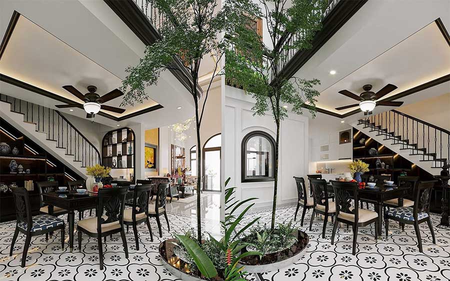 Thiết kế nhà phố 3 tầng phong cách Indochine