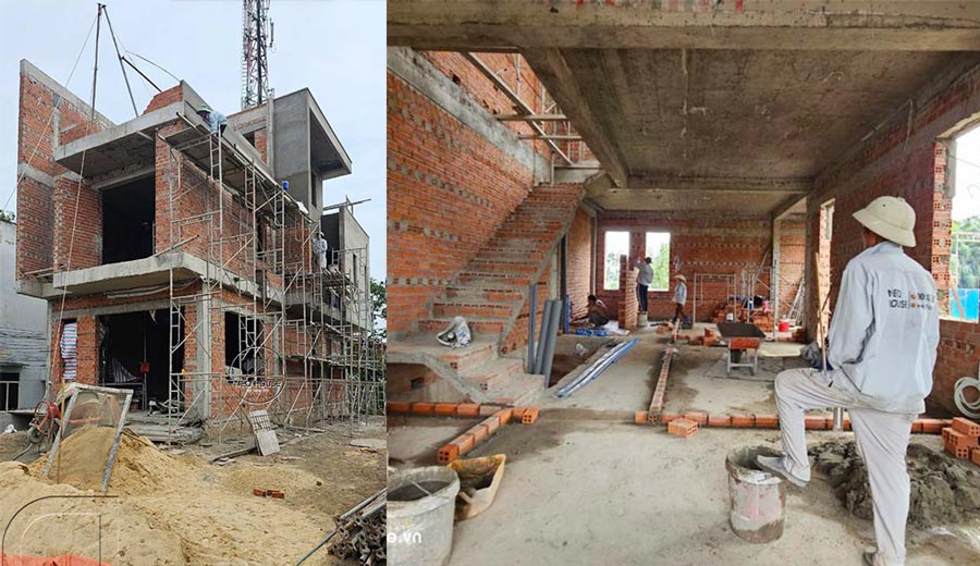 Thi công phần thô nhà phố 2 tầng