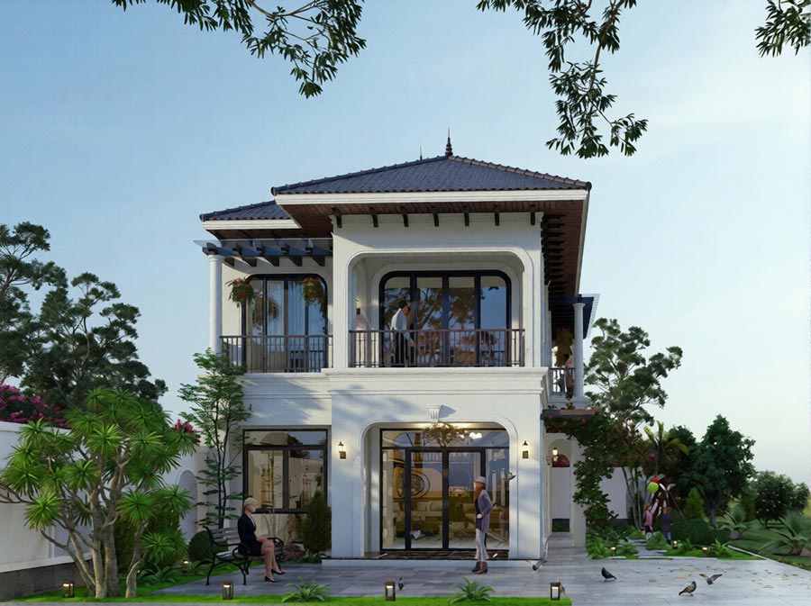 Mẫu nhà phố 2 tầng phong cách Indochine
