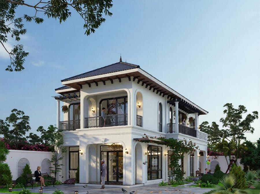 Mẫu nhà phố 2 tầng phong cách Indochine
