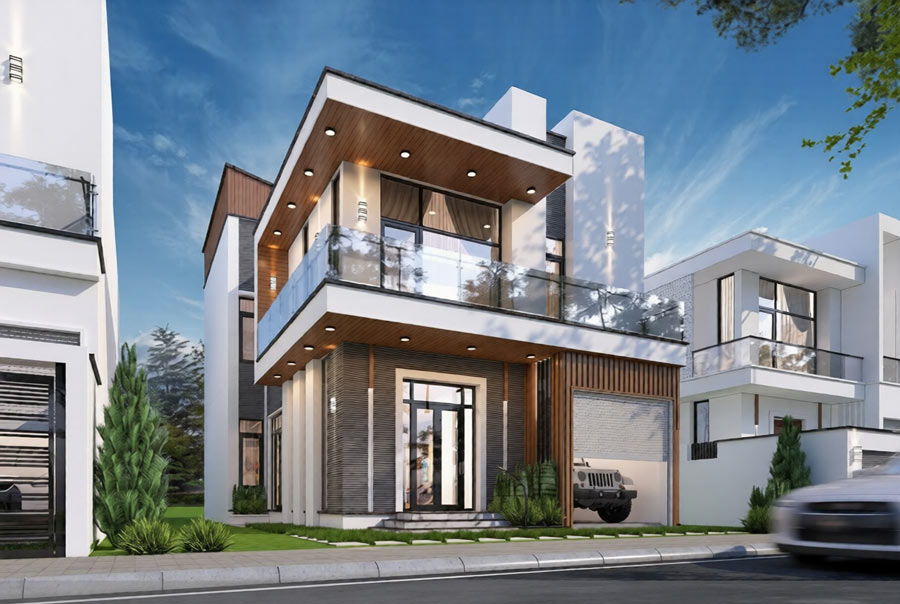 Mẫu nhà phố 2 tầng phong cách hiện đại