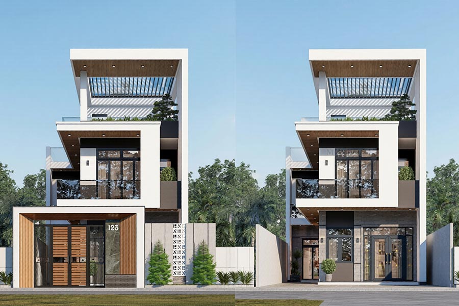 Mẫu nhà phố 3 tầng chữ L