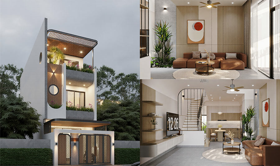 Mẫu thiết kế nhà phố 3 tầng 4 phòng ngủ