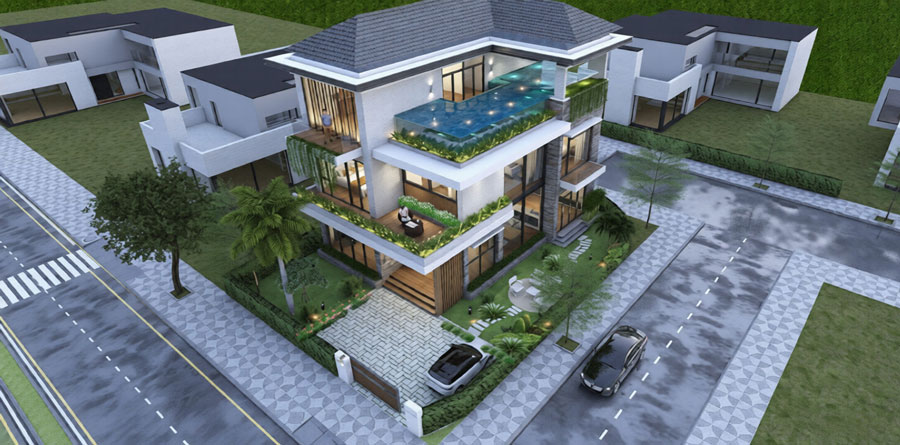 Mẫu nhà phố 3 tầng có hồ bơi