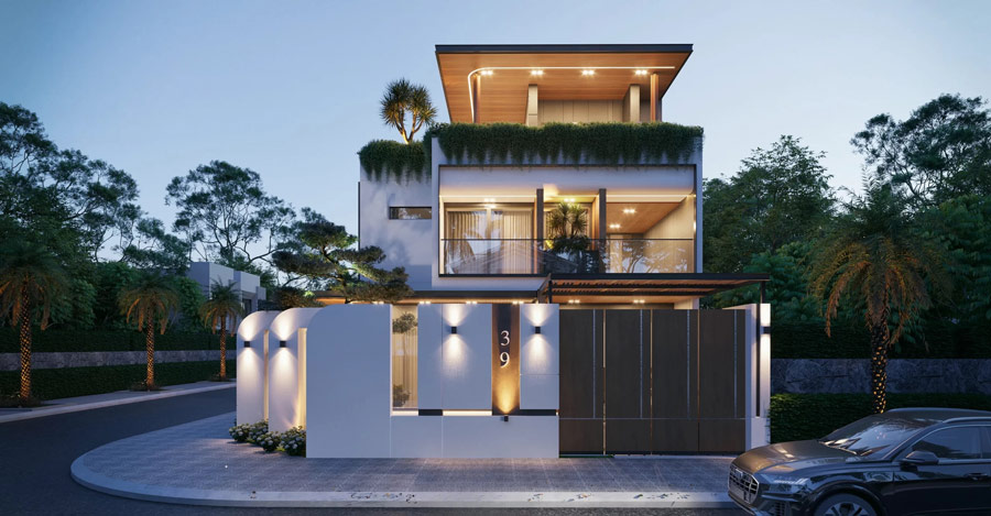 Xu hướng thiết kế nhà biệt thự 2 tầng đa dạng về mặt tiền