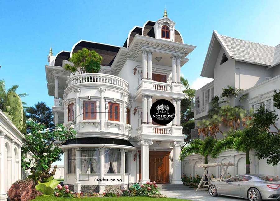Thiết kế biệt thự 120m2 đẹp kiểu cổ điển Pháp