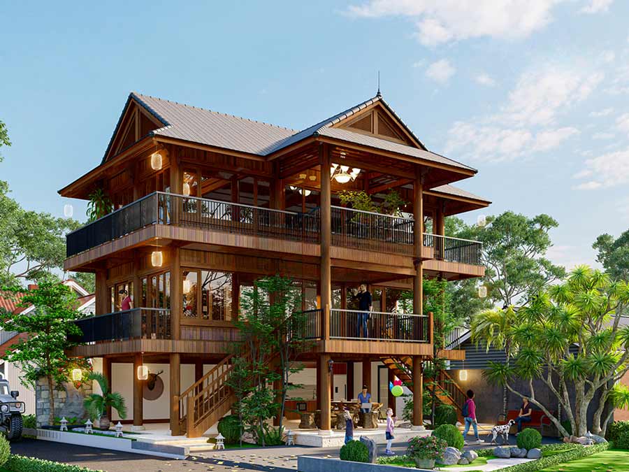 Biệt thự gỗ 3 tầng sang trọng