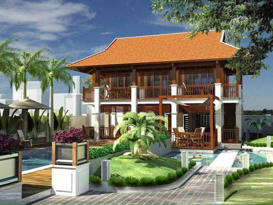 Mẫu biệt thự gỗ kết hợp bê tông hiện đại