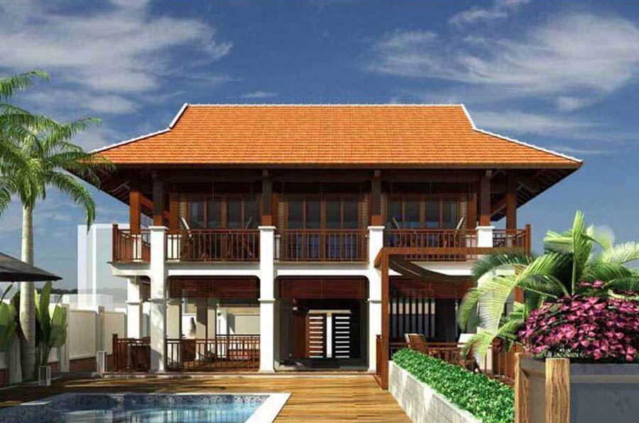 Mẫu biệt thự gỗ kết hợp bê tông hiện đại