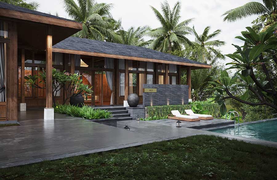 Mẫu nhà biệt thự gỗ sân vườn