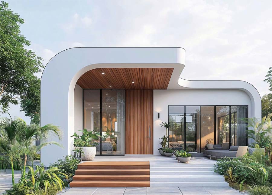 Mẫu nhà biệt thự kính 1 tầng