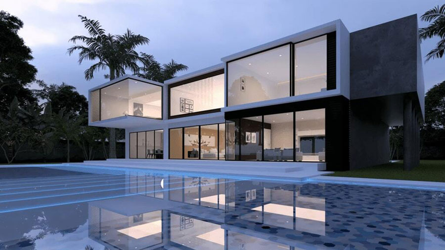 Mẫu biệt thự kính 2 tầng hiện đại