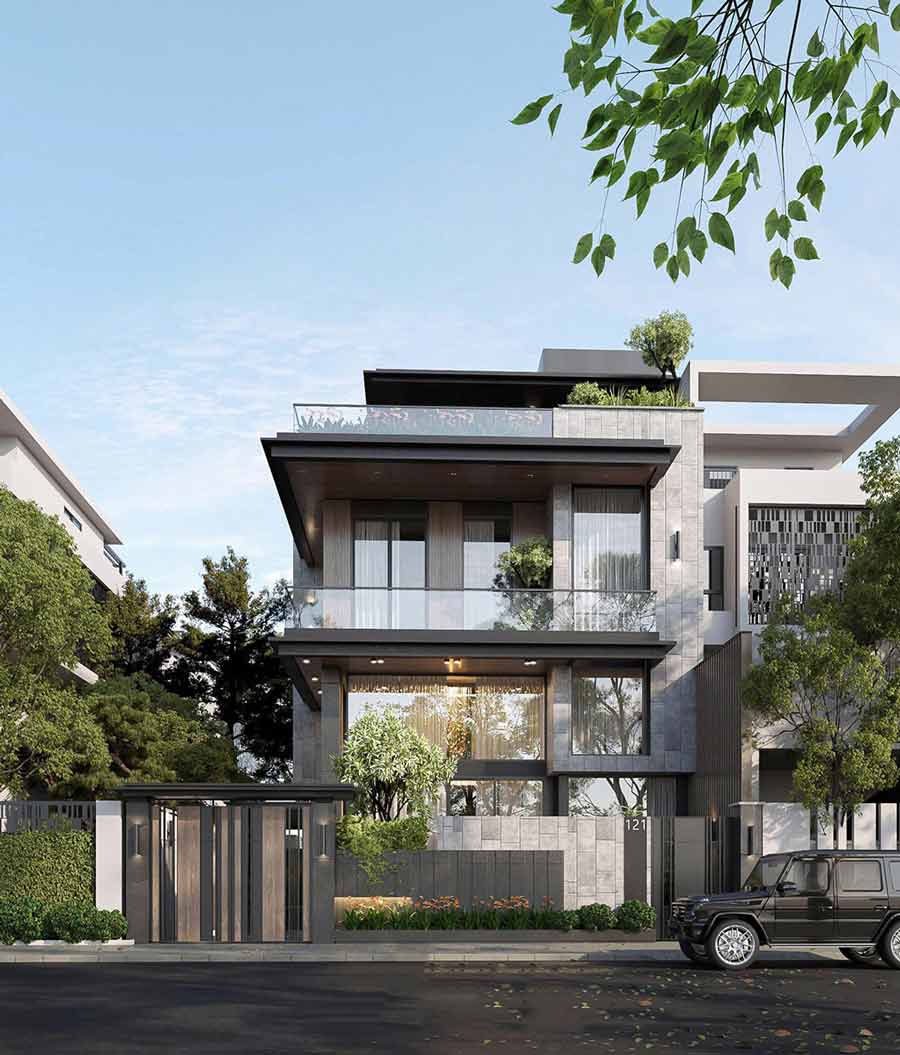 Thiết kế biệt thự kính 3 tầng