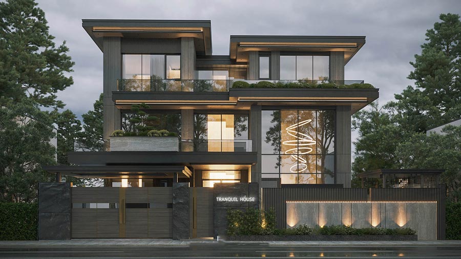 Thiết kế biệt thự kính 3 tầng