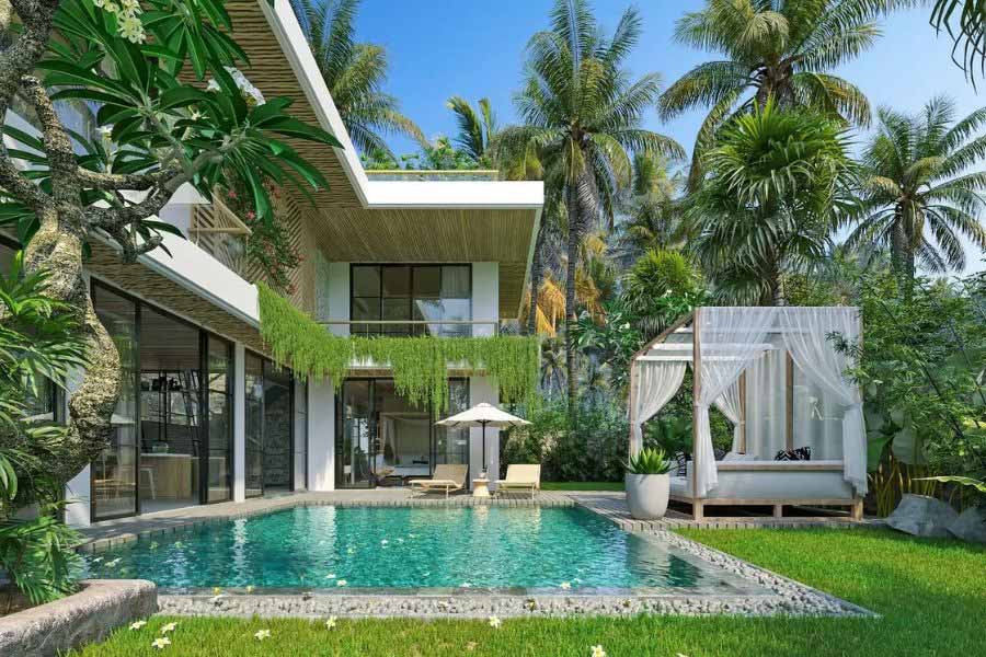 Biệt thự kính kết hợp vật liệu gỗ & đá tự nhiên