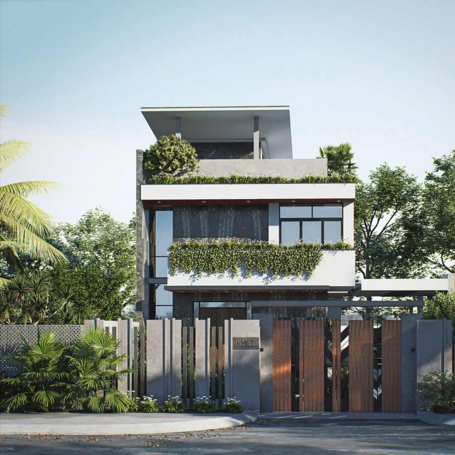 Mẫu biệt thự kính mặt phố tối giản