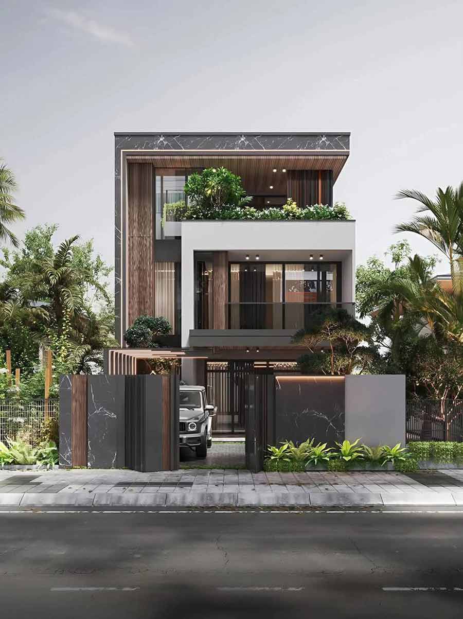 Mẫu biệt thự kính mặt phố tối giản