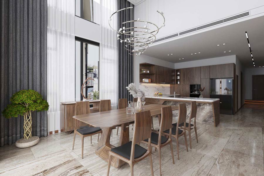 Thông tầng khu vực cuối nhà (bếp & phòng ăn)
