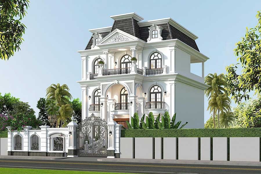 Biệt thự đẹp 250m2 mái Mansard nét đẹp tráng lệ