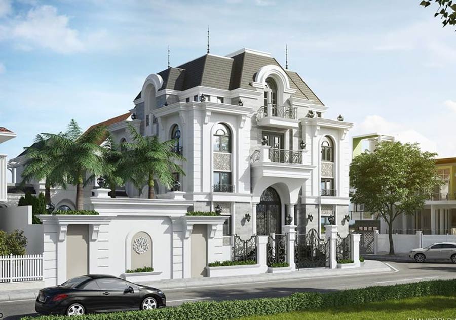 Biệt thự đẹp 250m2 mái Mansard nét đẹp tráng lệ