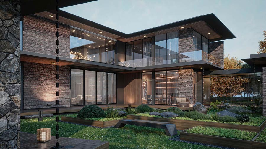 Mẫu thiết kế nhà biệt thự 400m2 chữ L